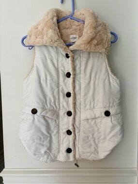 B-Sharp Reversible Sherpa Puffer Vest Cream White Teddy Fleece Button Front